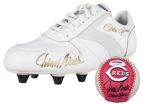 Big Red Machine Multi Signed Cleat and Baseball Including Bench, Rose & Morgan (PSA/DNA PreCert)